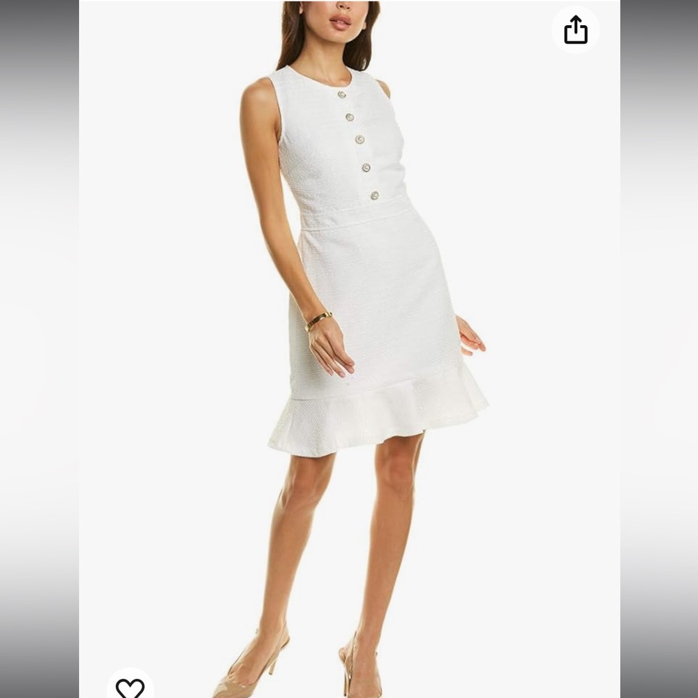 Karl Lagerfeld white tweed dress pearl button placket peplum hem size 6 NWT